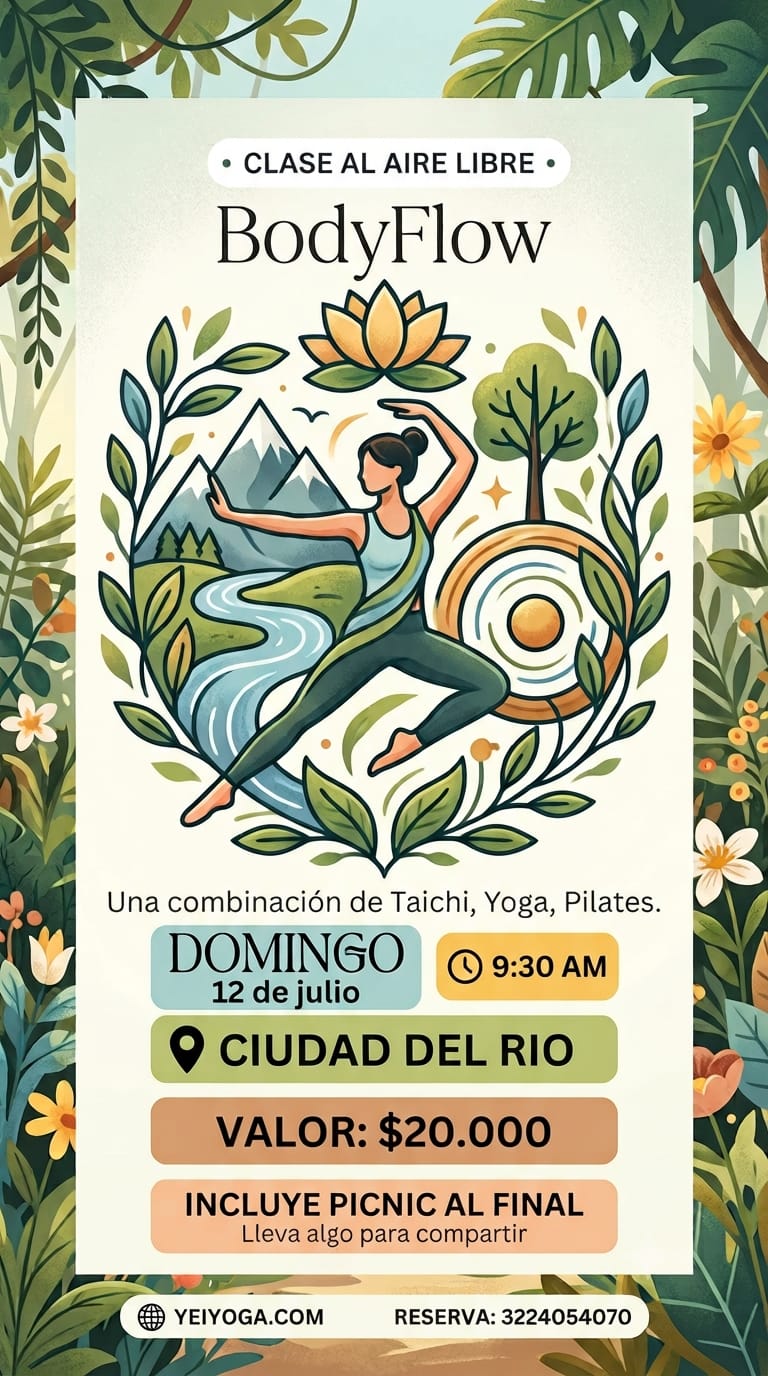 Clase al aire libre – Bodyflow – Taichi + Yoga + Pilates – Ciudad del Rio